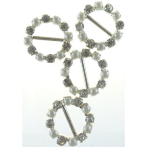 Diamante Effect Buckles Pearl Round - 4 Pieces