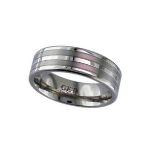 Titanium Gents Flat Profile Ring With Two Satin Stripes And Polished Edges 2220GP 7mm