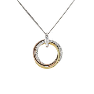 9ct Yellow White and Rose Three Circle Diamond Pendant