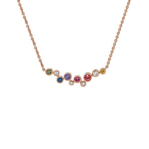 18ct Rose Gold Multi Coloured Sapphire and Diamond Rub Over Necklace