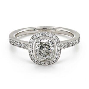 Platinum Cushion Centre 1.01cts with Diamond Halo Surround Ring Total  .35cts