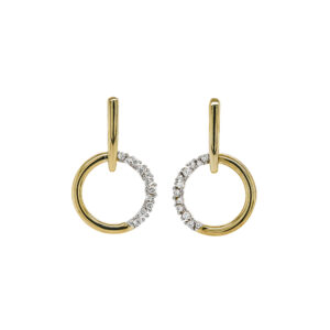 9ct Yellow Gold Brilliant Cut Diamond Bar & Open Circle Drop Earrings