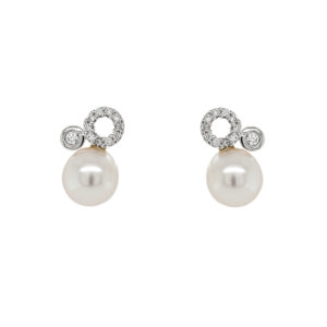 9ct White Gold Diamond & Freshwater Pearl Stud Earrings