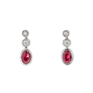 9ct White Gold Ruby & Diamond Illusion Drop Earrings