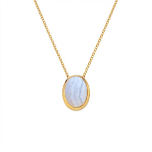 Hot Diamonds X Gemstones Gold Plated Blue Agate Oval Necklace DN190