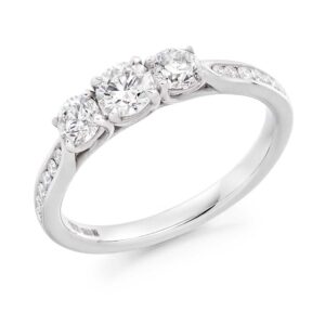 Platinum Trilogy Ring with Diamond Set Shoulders .82ct