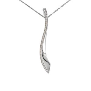Silver Cubic Zirconia Set Flat Edge Twist Bar Pendant