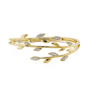 Silver & Yellow Gold Plated Cubic Zirconia Leaf Bangle