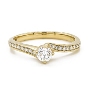 9ct Yellow Gold Single Diamond Ring with Diamond Set Shoulders Total .41cts