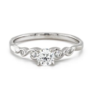 9ct White Gold Single Brilliant Diamond with Diamond Shoulders Ring Total .50cts
