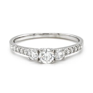 9ct White Gold Brilliant Cut Trilogy Diamond Ring with Diamond Set Shoulders Total .50cts