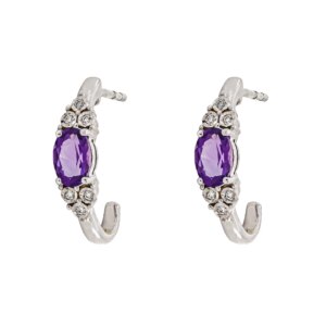 9ct White Gold Diamond & Oval Amethyst Hoop Earrings