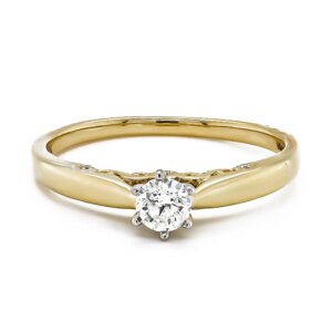 9ct Yellow Gold Brilliant Cut Diamond Claw Set Ring with Diamond Underbezel Total .30cts
