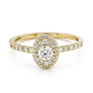 9ct Yellow Gold Brilliant Cut Diamond Cluster & Diamond Shoulder Ring Total .51cts
