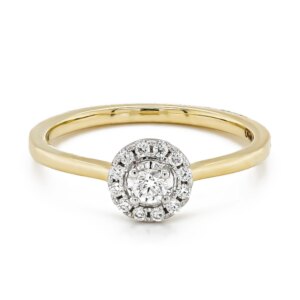 9ct Yellow & White Gold Brilliant Cut Diamond Cluster Ring .20cts