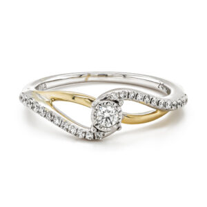 9ct Yellow & White Gold Brilliant Cut Diamond Illusion Solitaire Twist Ring