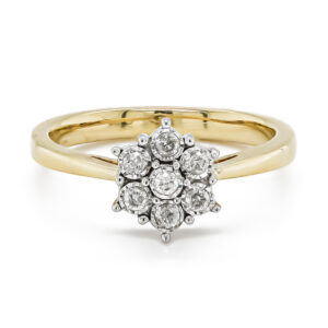 9ct Yellow Gold Brilliant Cut Diamond Illusion Set Cluster Ring