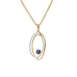 9ct Yellow Gold Sapphire and Diamond Long Oval Drop Pendant
