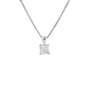 18ct White Gold Princess Cut .90ct Diamond Claw Pendant