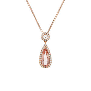 18ct Rose Gold Imperial Topaz and Diamond Pear Cluster Drop Pendant