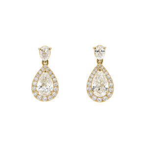 18ct Yellow Gold Pear & Brilliant Cut Diamond Cluster Drop Earrings Total 2.21cts