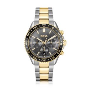 BOSS Runner 43mm Two Tone Grey Chronograph Mens Watch 1514144