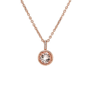 9ct Rose Gold Diamond and Morganite Rub Over Set Pendant