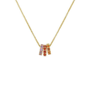 18ct Yellow Gold Multi Colour 3 Ring Sapphire Pendant with 18" Chain