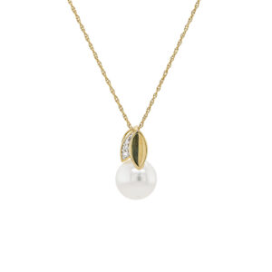 9ct Yellow Gold Diamond & Freshwater Pearl Pendant 0.03ct