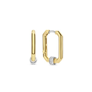 Ti Sento Gold Plated Rectangular Hoop CZ Earrings 7919ZY