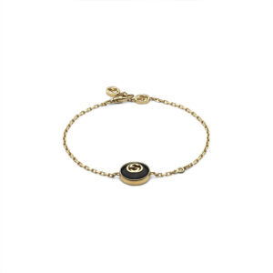 Gucci Interlocking 18ct Yellow Gold Onyx Bracelet YBA786556001017