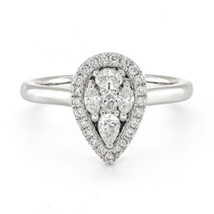 18ct White Gold Pear Shaped Cluster Diamond Ring .52cts