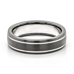 Black Zirconium Ring with Silver Inlay and Silver Lines 6mm