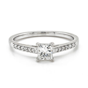 Platinum Princess Cut Diamond Ring with Diamond Set Shoulders Total .56cts