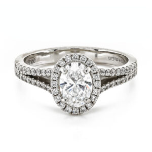 Platinum Oval Cut Lab Grown Diamond Ring with Diamond Halo 1.19cts