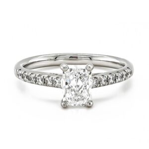 Platinum Radiant Lab Grown Diamond Ring with Lab Diamond Shoulders Total 1.23cts