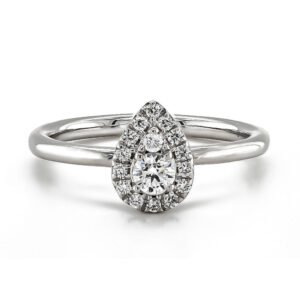 9ct White Gold Pear and Brilliant Cut Diamond Cluster .30cts Ring
