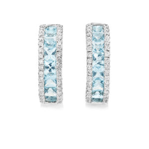 18ct White Gold Princess Cut Aquamarine and Diamond Hoop Earrings