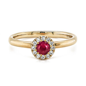 9ct Yellow Gold Round Ruby .27cts and Diamond .12cts Cluster Ring
