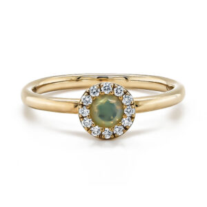 9ct Yellow Gold Round Opal and Diamond .13cts Cluster Ring