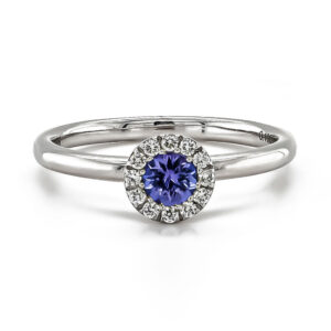 9ct White Gold Round Tanzanite .28cts and Diamond .10cts Cluster Ring