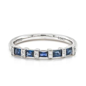 9ct White Gold Baguette Sapphire .50ct and Diamond Bar .12ct Ring