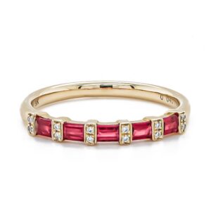 9ct Yellow Gold Ruby Baguette .47ct and Diamond Bar Set Band