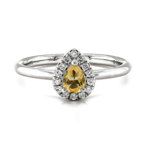 9ct White Gold Pear Shaped Citrine .30cts and Diamond.12cts Cluster Ring