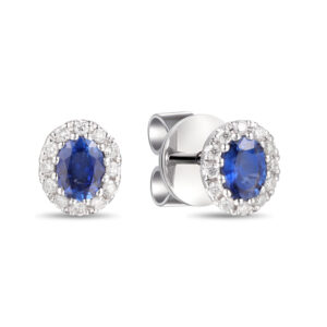 18ct White Gold Oval Sapphire and Diamond Cluster Earrings