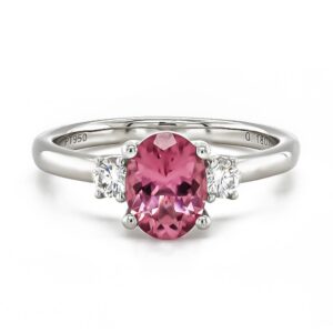 Platinum Pink Tourmaline 1.23cts and Diamond .18cts Three Stone Ring