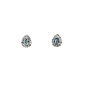 9ct White Gold Pear Shaped Aqua and Diamond .16cts Cluster Earrings