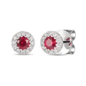 18ct White Gold Round Ruby and Diamond Cluster Earrings