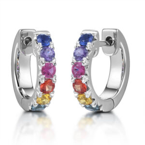 18ct White Gold Multi Coloured Sapphire Hoop Earrings
