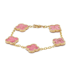 9ct Yellow Gold Rhodolite Four Leaf Clover Bracelet